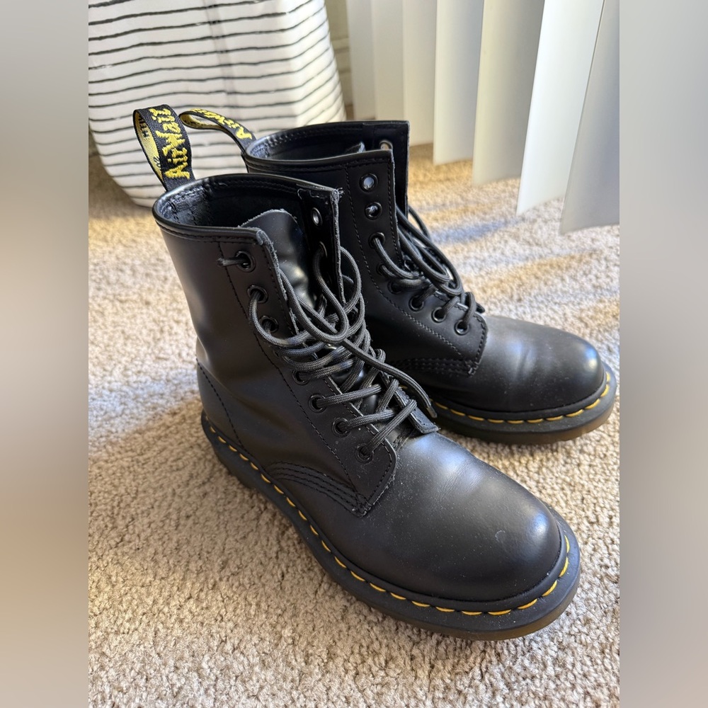 Dr. Martens Black Boots with Yellow Stitching